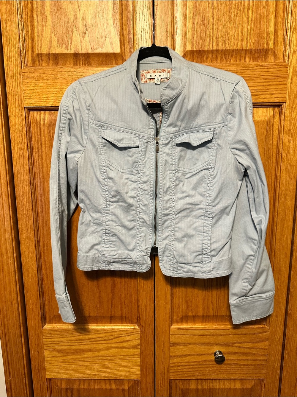 CAbi Style 925 Dobby Twill Jacket Womens M Blue Cropped Utility